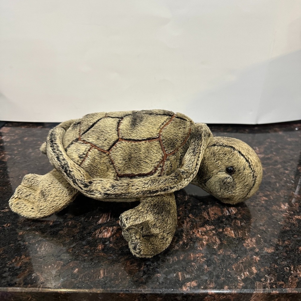 Plush Sea Turtle Stuffed Animal Soft Toy Realistic Beige Green Shell  8 Inch VTG